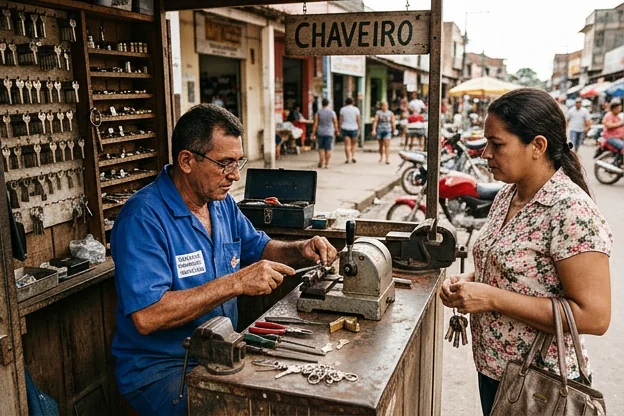 Chaveiro atendendo cliente em Abaetetuba, realizando serviços especializados.